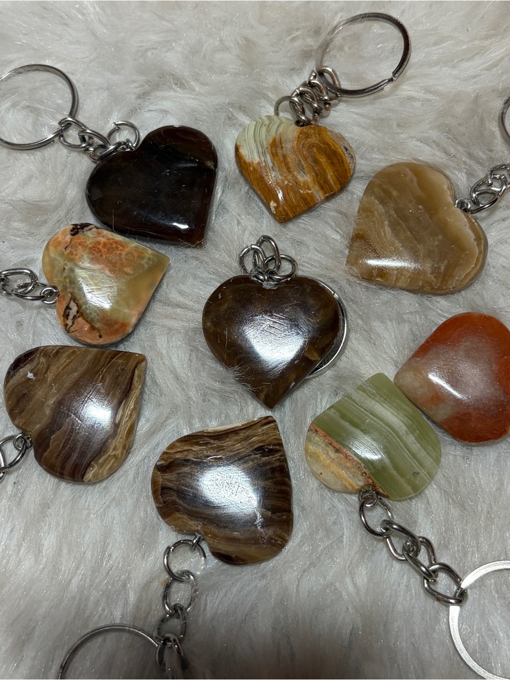 Crystal keychains 
Onyx and chocolate calcite